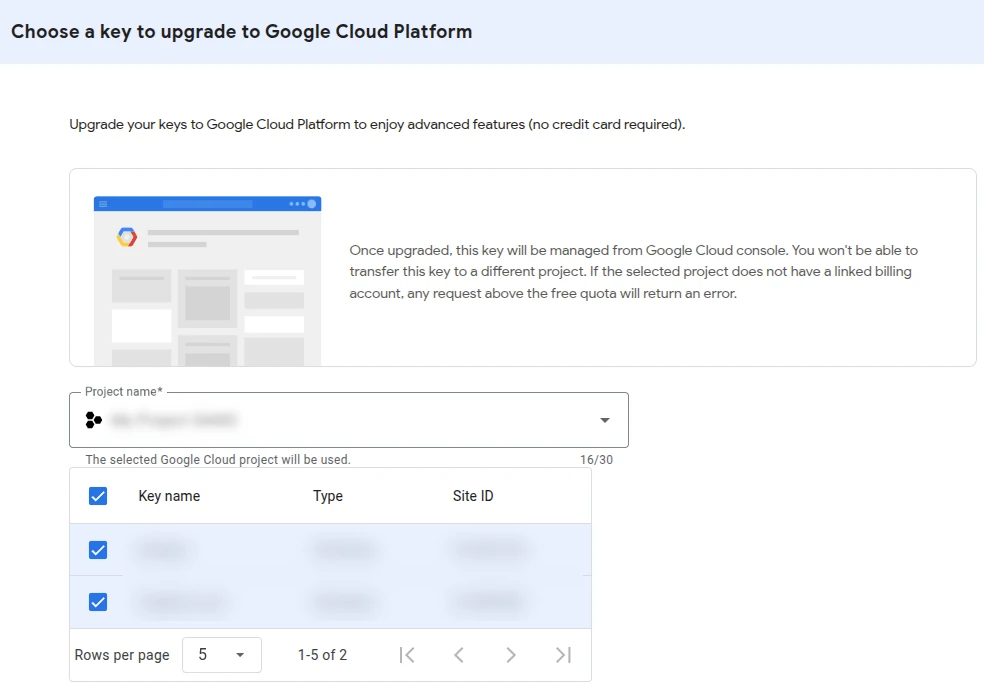 Upgrade key to Google Cloud Platform